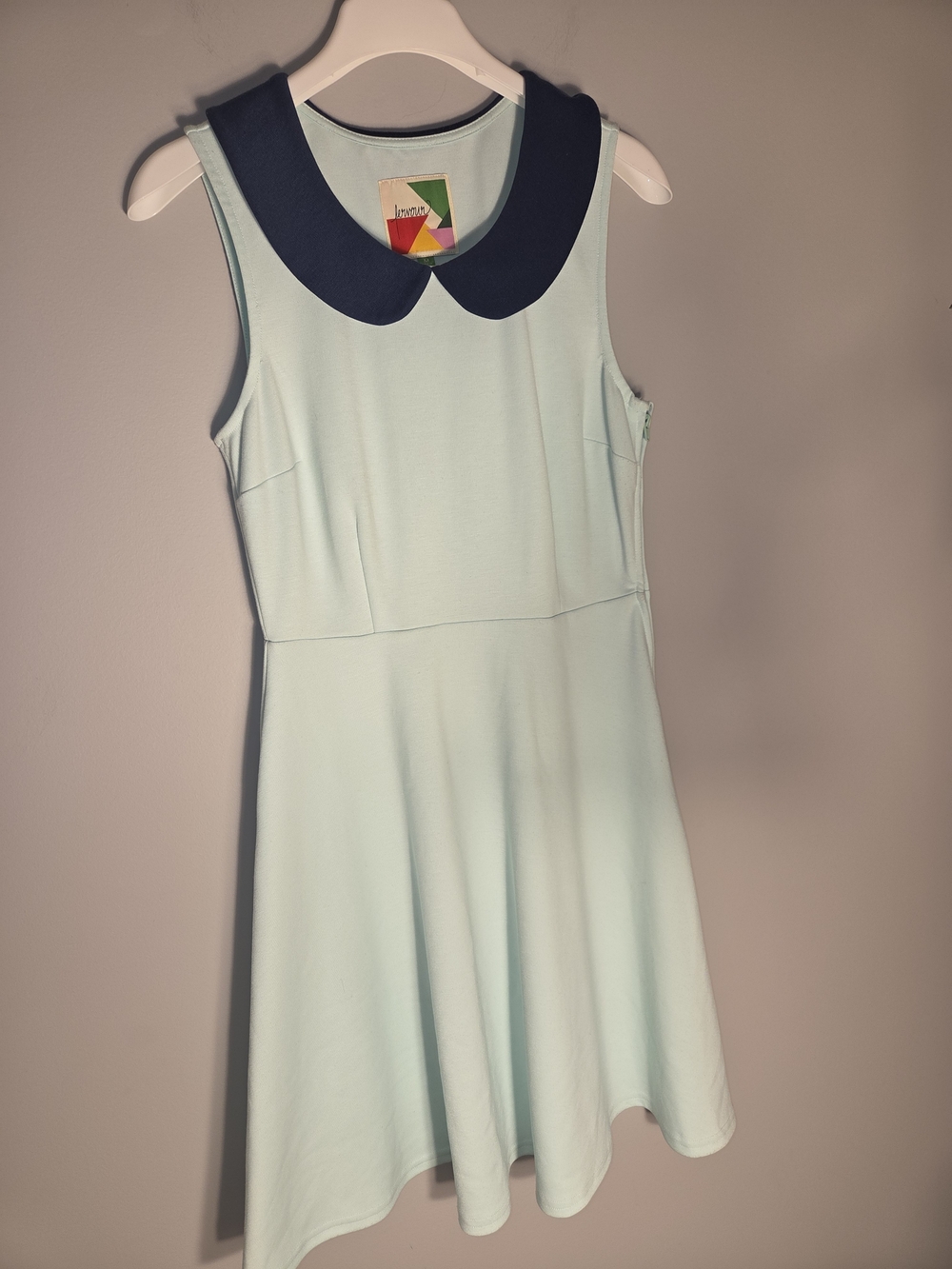 ModCloth Fervour Mint Green Skater Dress Navy Peter Pan Collar Retro Size M.